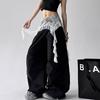 New Spring and Summer Fashion Versatile Lace Splicing Loose Casual Fake Two-piece Wide-leg Tooling Trousers Women's Tide