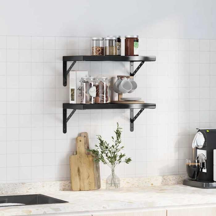 VidaXL Wall Shelves 2 Pcs 50x30 Cm Black Stainless Steel, Floating Shelf, Wall Display Shelf, Panel 3214518
