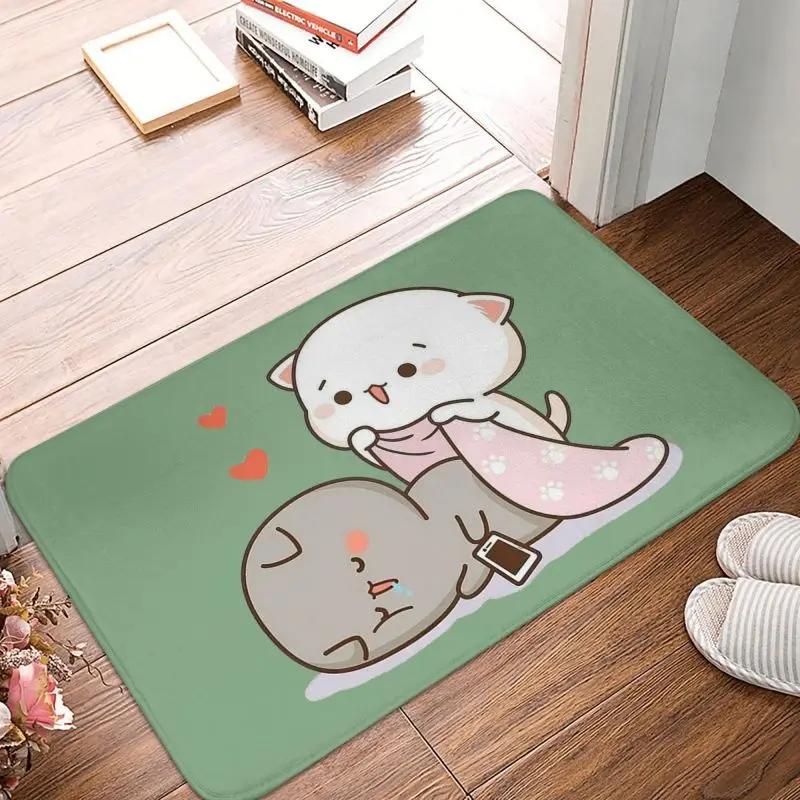 Mochi Cat Peach and Goma Front Door Floor Entrance Mat Interior Kitchen Bathroom   Bedroom Rug Living Room