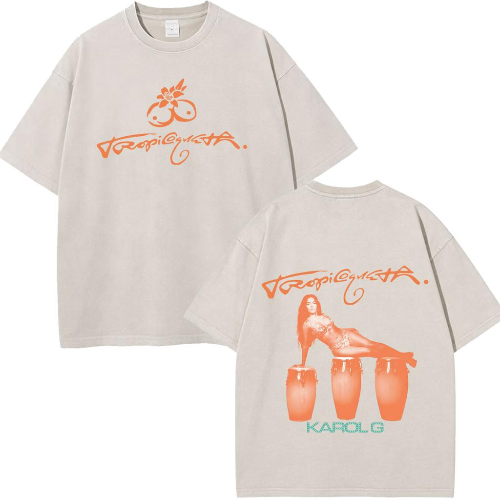 Karol G Viajando Por El Mundo Tropitour  Graphics T Shirt Unisex Women Fashion Cotton Loose Casual Vintage Washed Tshirts Tops