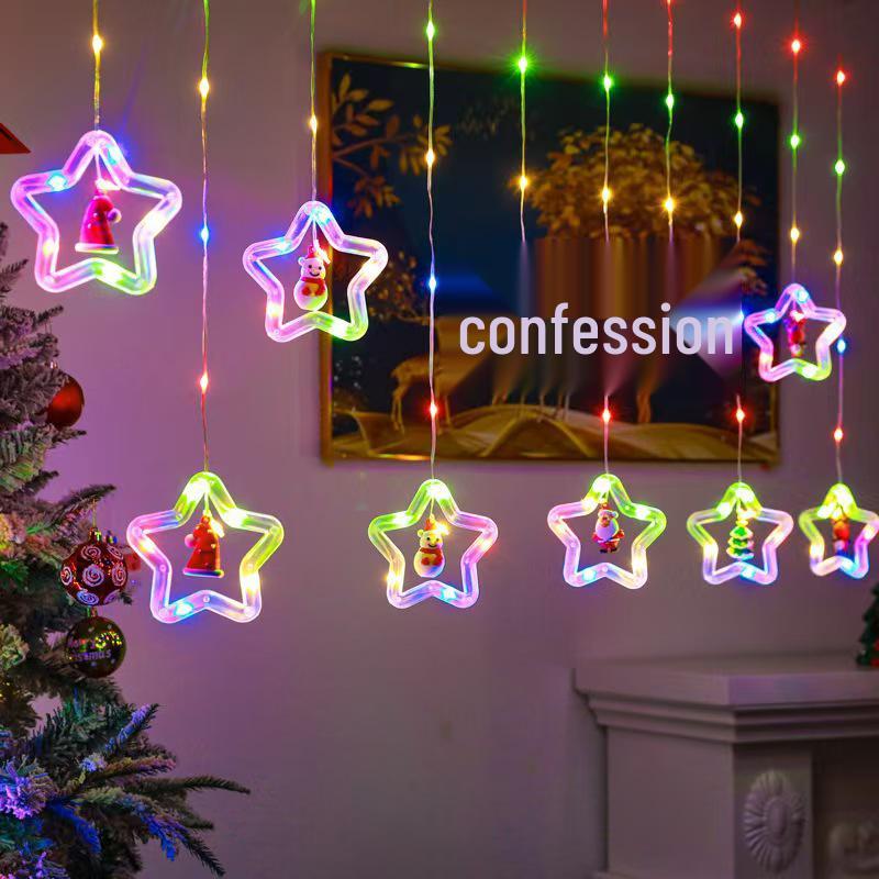 LED Star Curtain Lights: Christmas Pentagram String with Copper Wire & Icicle Design for Festive Atmosphere