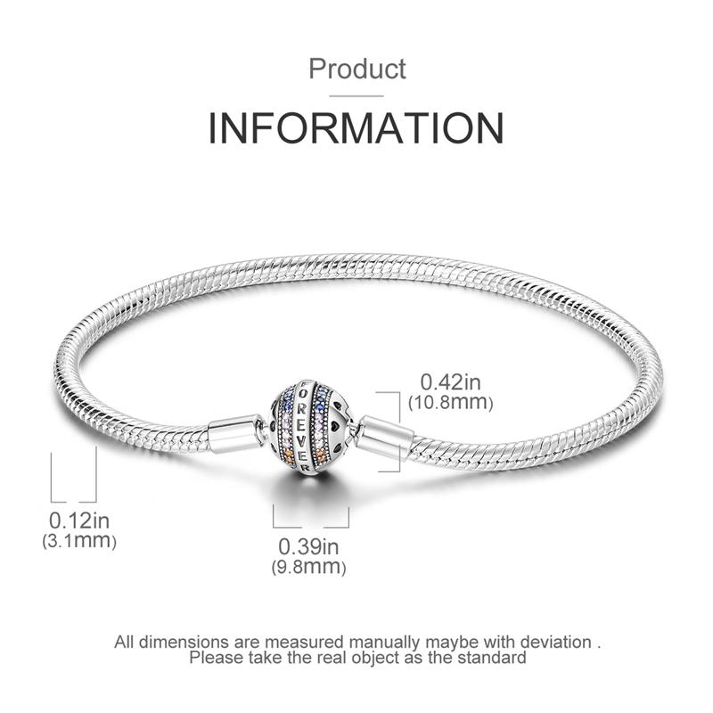 925 Silver Bracelet Heart Perfume Colorful Zircon Clasp Snake Chain Fit Original Charms DIY Jewelry