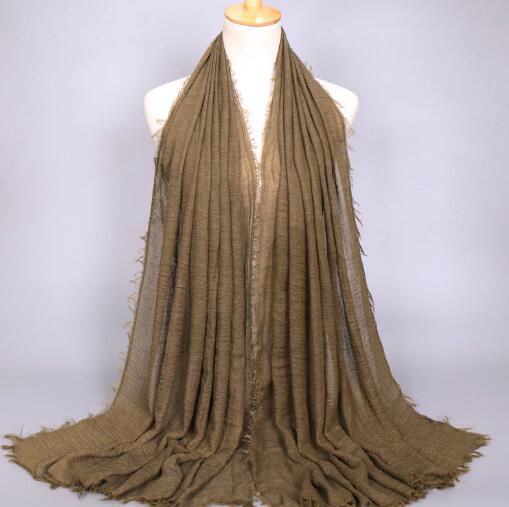 New Ethnic Oversize Muslim Crinkle Hijab Head Scarf Women Solid Bubble Cotton Shawls And Wraps Soft Big Linen Foulard Femme