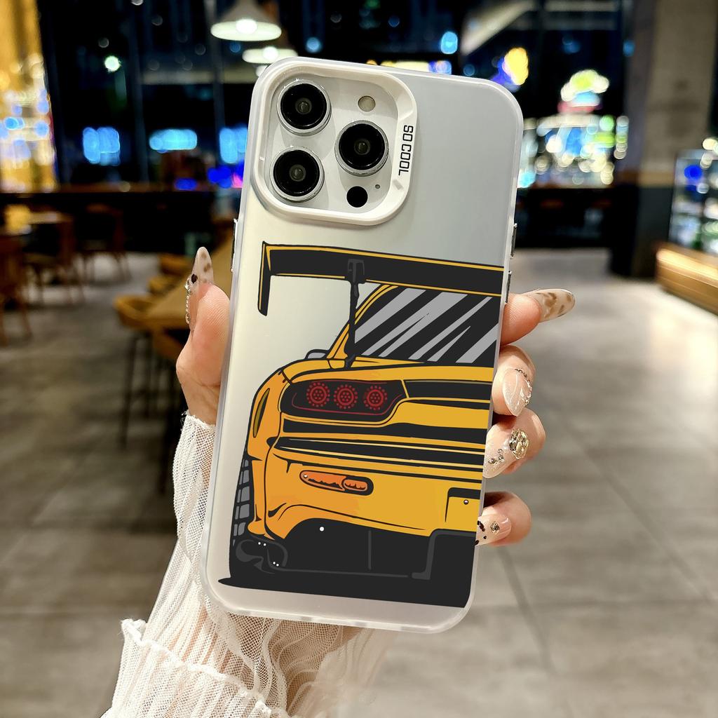 Color Phone Case For iPhone 17 16E 16 11 15 14 Pro MAX 12 13 MINI 7 8 Plus XR SE Silver IMD Cover Japan JDM Sports Cars Comic