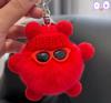 Plush Pom Pom Keychain with Knitted Hat and Sunglasses Soft Fur Ball Charm for Bags Backpacks and Keys