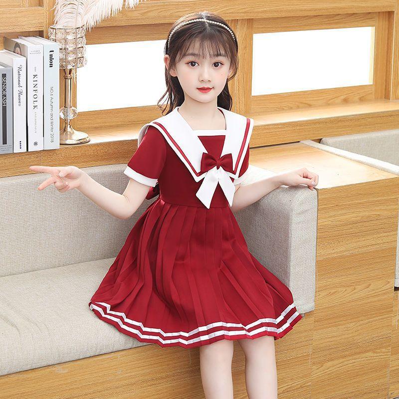 Summer Kids A-LINE Dresses Child Clothes Teens School Sailor JK Striped Uniform Girls Daily Wear Pleated Skirt 6 9 12 Yaer