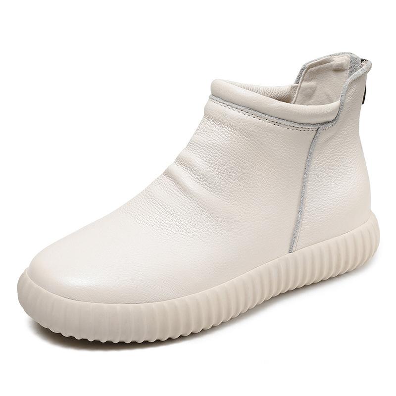 Johnature Genuine Leather Ankle Boots Casual Versatile Solid Color Soft Soled Flat Short Boots Women's Shoes