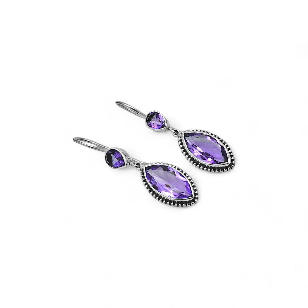 Natural Amethyst Dangle Earrings: 925 Sterling Silver Jewelry