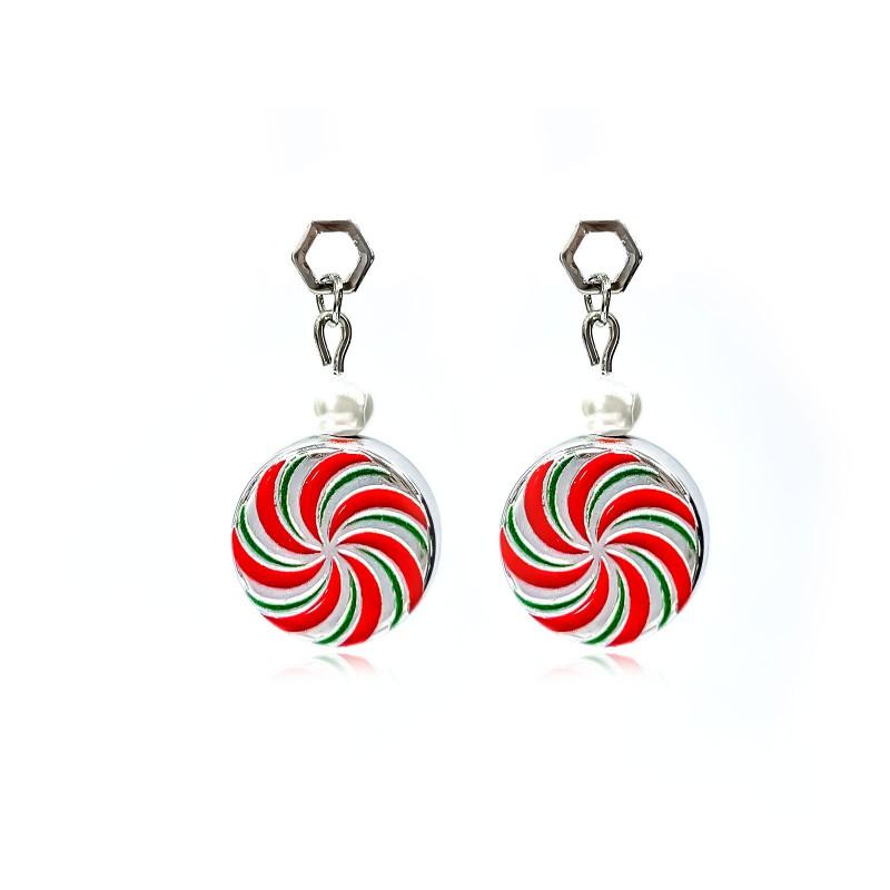 Christmas Candy Earrings Set With Bell Charms Matching Bracelet Women ABS Handmade Festive Jewelry