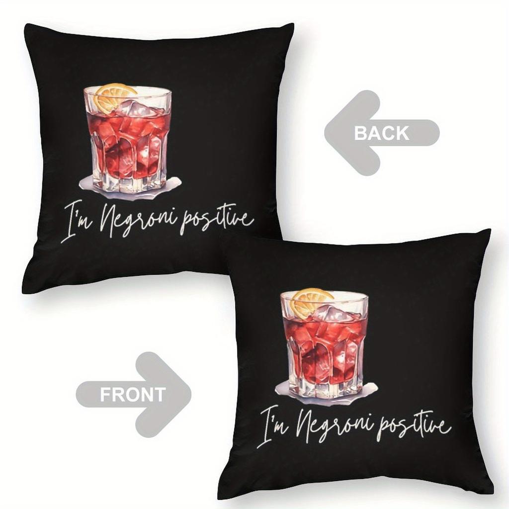 "I'M Negroni Positive" Pillow Cover 2D Printed Polyester Sofa Cushion Case – Cocktail Art Design For Bar Lovers 40X40Cm