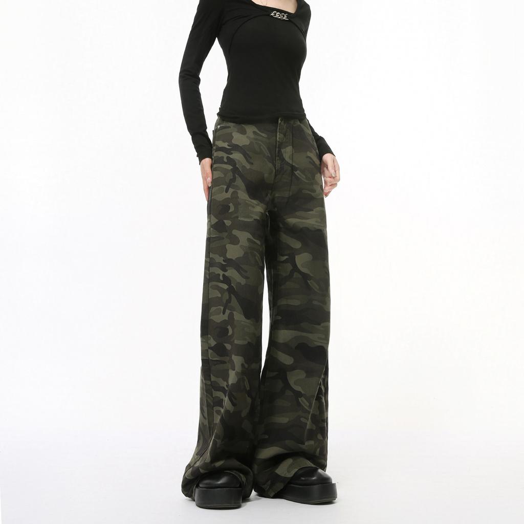 Men's Clothing | American Loose Versatile Drape Straight Wide Leg Mopping Camouflage Jeans Trend