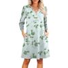 Women's Fashion V-neck Casual Beach Dress Three-quarter Sleeves Floral Print Dress