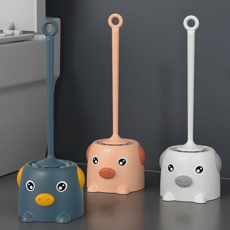 Pig-Themed Toilet Brush Set with Long Handle and Soft Bristles for Efficient Corner Cleaning