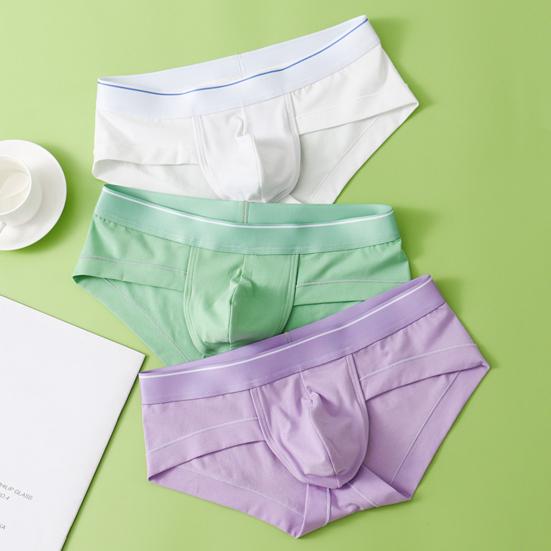 Men Slim Fit Underwear Low-rise Solid Color Briefs Big U-convex Design Elastic Waistband