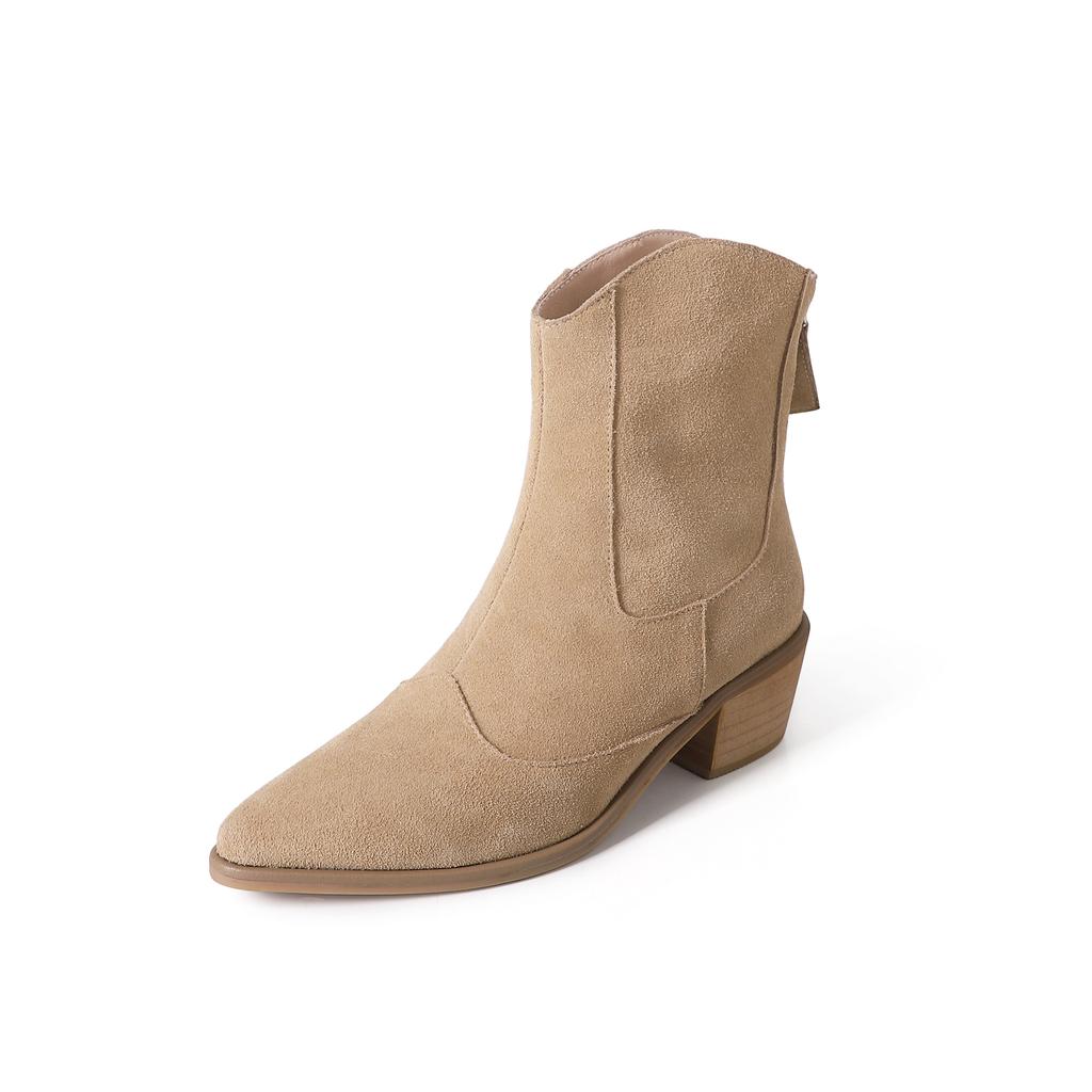 Fashion 2025 Autumn Cow Suede Women Shoes Pointed Toe Chunky Heel Boots for Women Fashion Short Boots Winter Boots Women Western Shoes