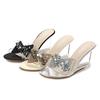 Newest High Heel Women'S Wild Summer Women'S Shoes Word Buckle Simple Wedge Sandals Transparent Bow-Knot Slippersdf4