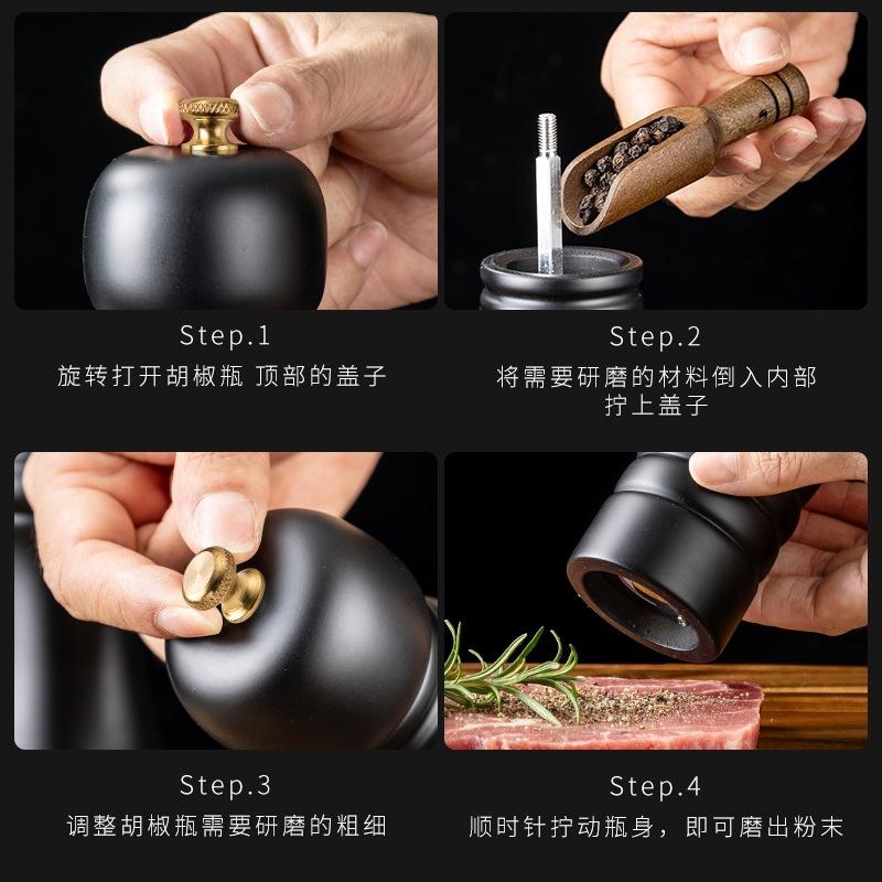 2pcs/set Salt And Pepper Grinder Pepper Seasoning Jar Ceramic Core Filling Manual Sea Salt Pepper Grinder Adjustable Coarseness