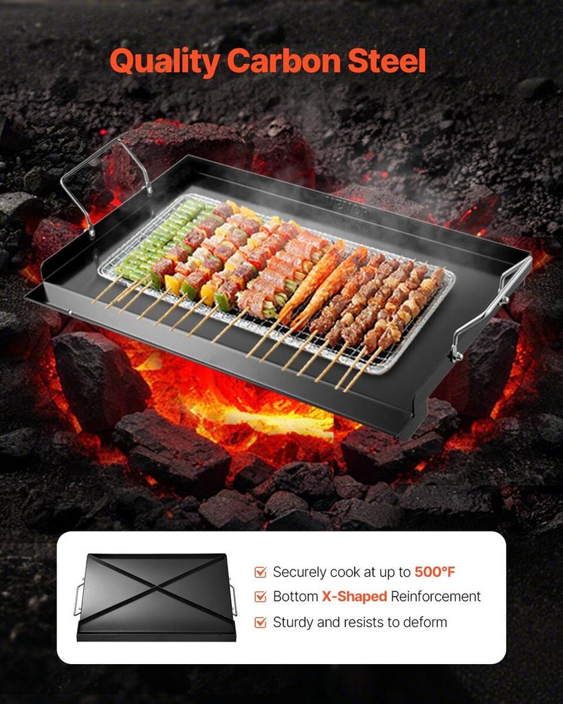24x16 in Flat Top Griddle Carbon Steel Universal BBQ Grill Pan Cookware