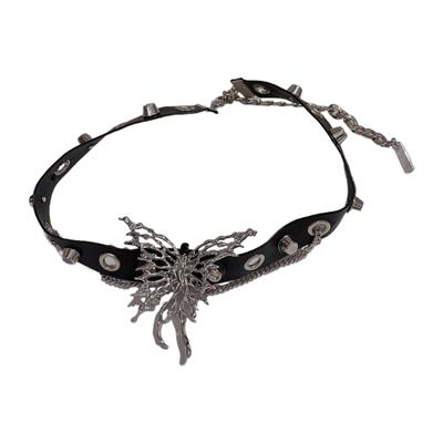 Svart Läder Punk Choker Justerbar Fjäril Halskedja Halsband Coolt Krage Halsband Rock Statement Smycken