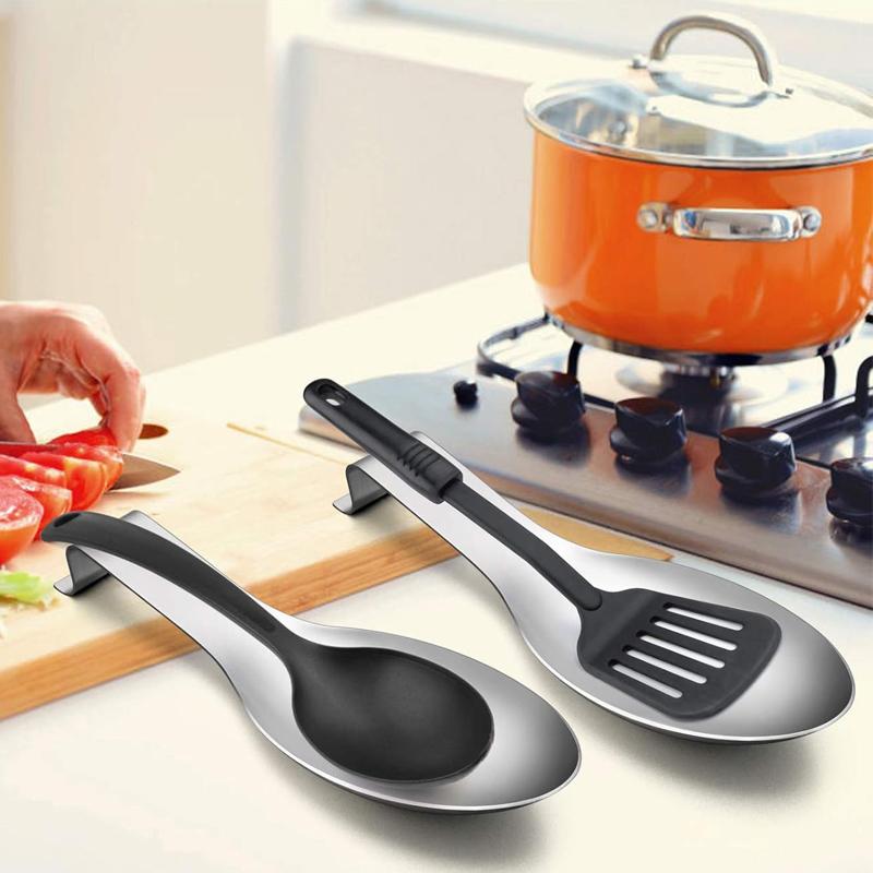 Stainless Steel Spoon Rest Spatula Ladle Holder Soup Spoon Rack Heat Resistant Spoon Holder Storage Tray Kitchen Spoon Utensil