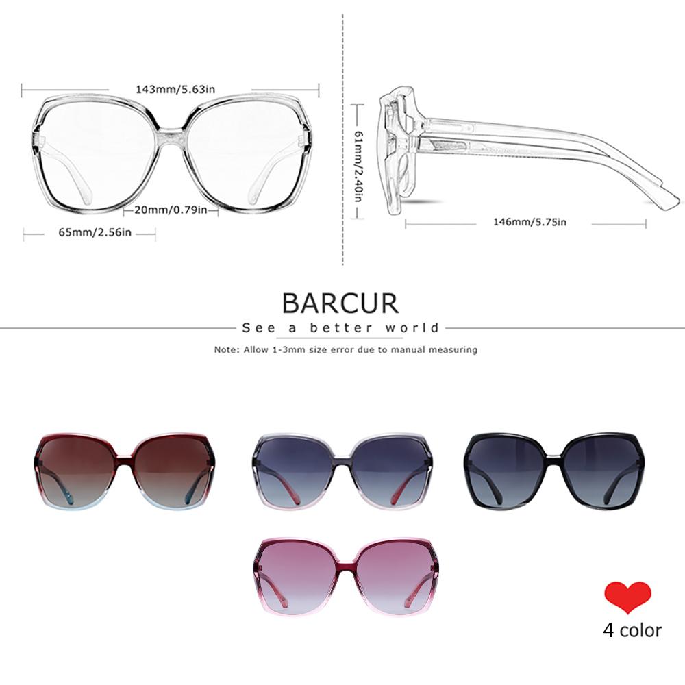 BARCUR Napszemüveg Női Túlméretes Polarizált Napszemüveg Női Szemüveg Gradient Női Shades UV400 Protection Oculos