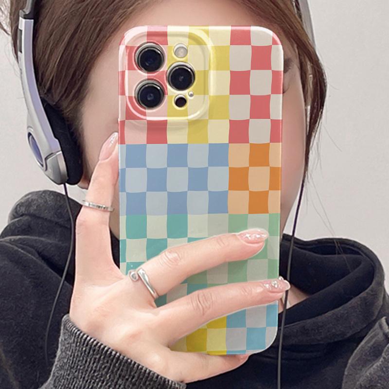 Colorful Checkered Design Phone Case Suitable for iPhone 17 16 15 14 13 12 11 Pro/Max/Plus Anti Drop and Shockproof Back Cover