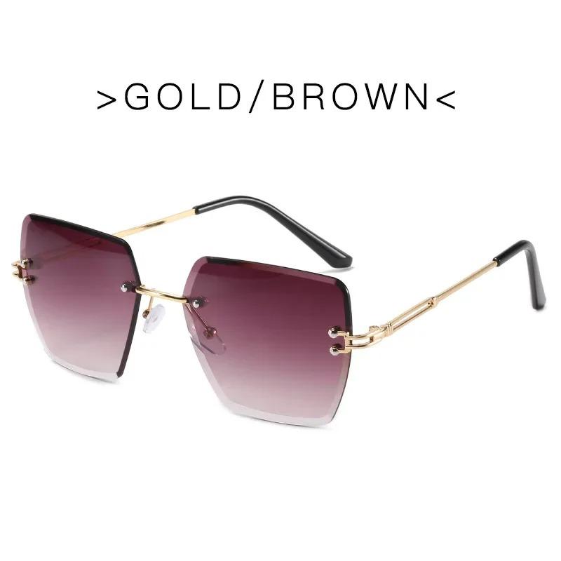 Vintage Brand Designer Rimless Metal Square Sunglasses Women Sun Glasses For Men Trendy Punk Fashion Luxury Ladies Cutting Shade