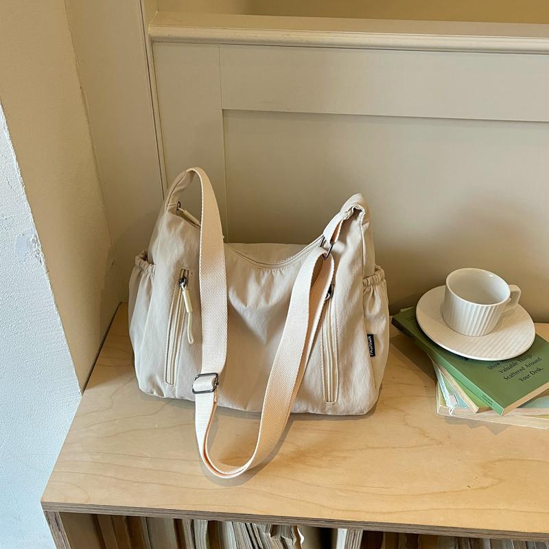 Casual Nylon Crossbody Shoulder Bag with Multiple Zipper Pockets Adjustable Strap Lightweight Hobo Purse