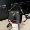 New 2025 Simple V-shaped Decoration Portable Ins Fashionable Foreign Style Shoulder Crossbody Trendy Bucket Women's Small Bag