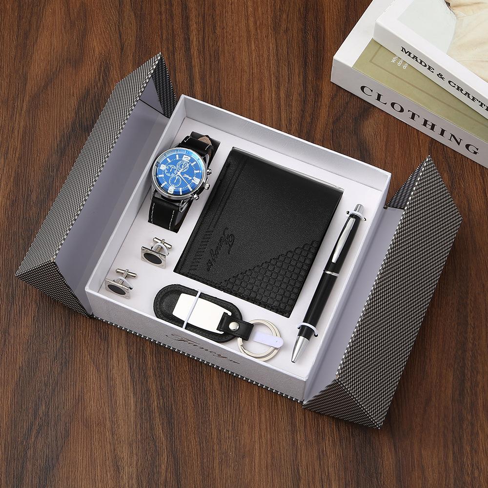Set de Regalo para Hombre, Cartera + Reloj + Caja para Cinturón, Regalo de San Valentín Día del Padre para Novio Amigo