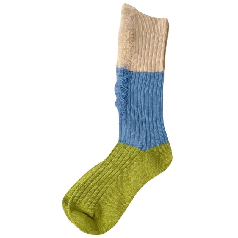 Women Men Ripped Destroyed Crew Socks Harajuku Personality Hollow-Out Holes Tassel Colorblock Cotton Calf High Socks