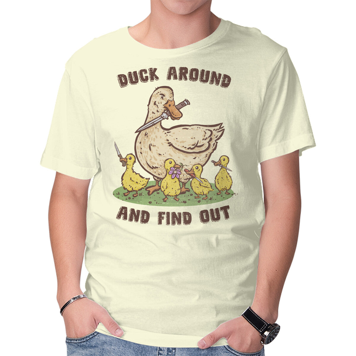 Unisex Crew Neck T-Shirt Duck Around Graphic Short Sleeve Casual Tee S