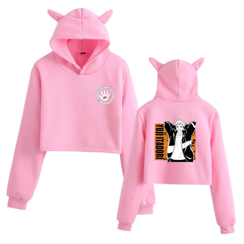 Jujutsu Kaisen Cat Ear Crop Hoodie - Spring Fashion Trend for Girls