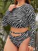 2025 Print 2 Piece Plus Size Bikini Set Women Long SLeeve Large Big Swimsuit Hollow High Waist Chubby Lady Curvy Bathing Suit