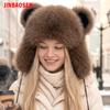 JERYAFUR Chapéu Ushanka Trapper Feminino com Orelhas de Gato, Quente e Fofo com Pom‑pom de Pele Sintética Grossa, Gorro de Inverno para Dias Frios e Nevados