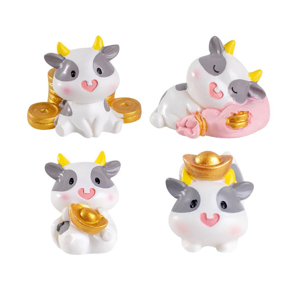 Adorable Good Fortune Cow Resin Figurine Cute Office Desk Decoration Ornament
