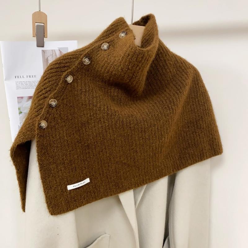 Winter Pullover Split Shawl Sweater for Women Knit Solid Color Turtleneck Scarf Casual Wear Cape Windproof Shoulder Wrap