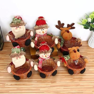 Decorações de Natal Cesta de Doces Tecida de Bambu Boneco Velho Boneco de Neve Decoração Festiva Enfeites de Presente