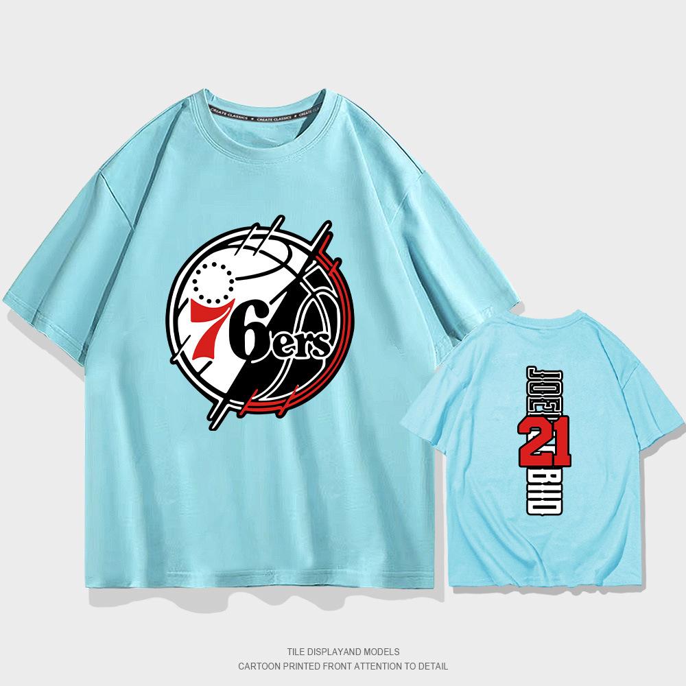Summer short-sleeved men's and women's Philadelphia 76ers No. 21 jersey short-sleeved T-shirt cotton round neck basketball sports and leisure