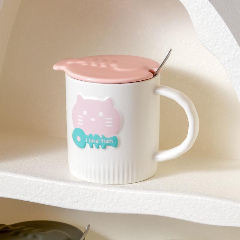 350ml Niedliche Katze Keramiktasse mit Deckel und Löffel