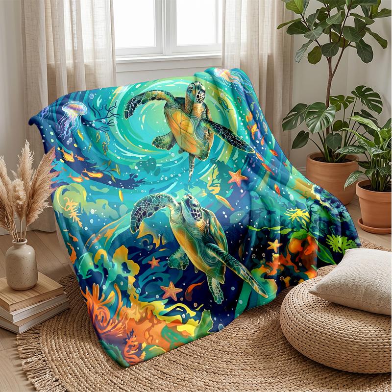Oceanic Turtles Adventure Theme blanket Lightweight Warm Flannel Blanket Decorative Throw Blanket for Home Decoration
