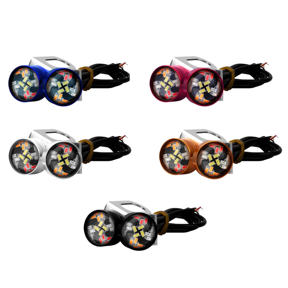 2Pcs 12V Motorcycle Eagle Eye LED Light 20 LEDs RGB Multicolor & Strobe Brake Warning Light Waterproof Mirror Mount Design