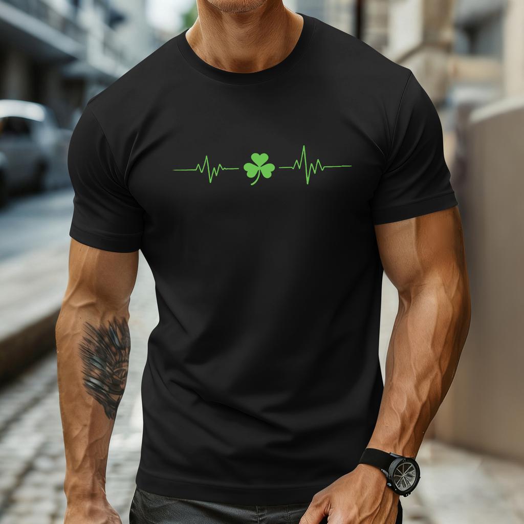 Haut à manches courtes et col rond à imprimé festif pour homme, haut de sport décontracté