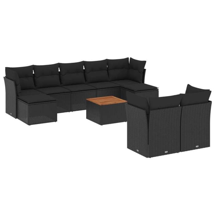 VidaXL Salon de jardin 10 pcs avec coussins noir résine tressée 3223871