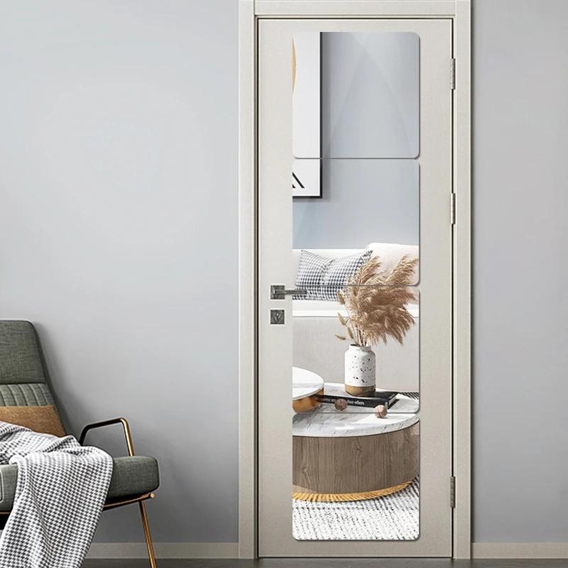 3D Mirror Wall Sticker DIY Square Acrylic Decal 2mm Full Body Wall Mirror Stickers for Bedroom Living Room Home Decor 2/4pcs