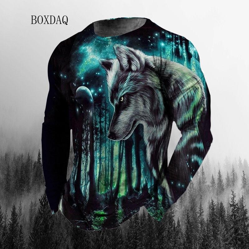 

3D Animal Wolf Print Мужские уличные хип-хоп футболки весна осень с длинным рукавом свободные повседневные топы больших размеров 6XL мужские футболки больших размеров 5XL