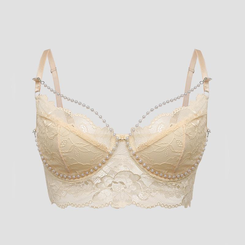 

Lace Corset Top With Pearl Chain Detail L абрикосовий