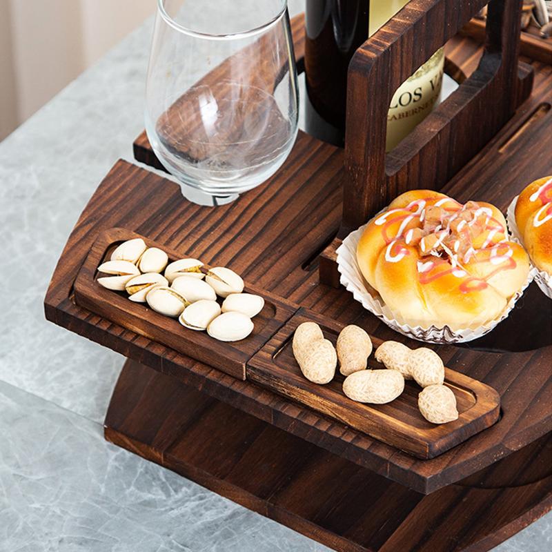 1 ks Dřevěný Lehký Ruční Přírodní Nosič na Svačinu a Nápoje Skládací Piknikový Stohovatelný Vícevrstvý Rustikální 36x31x26cm