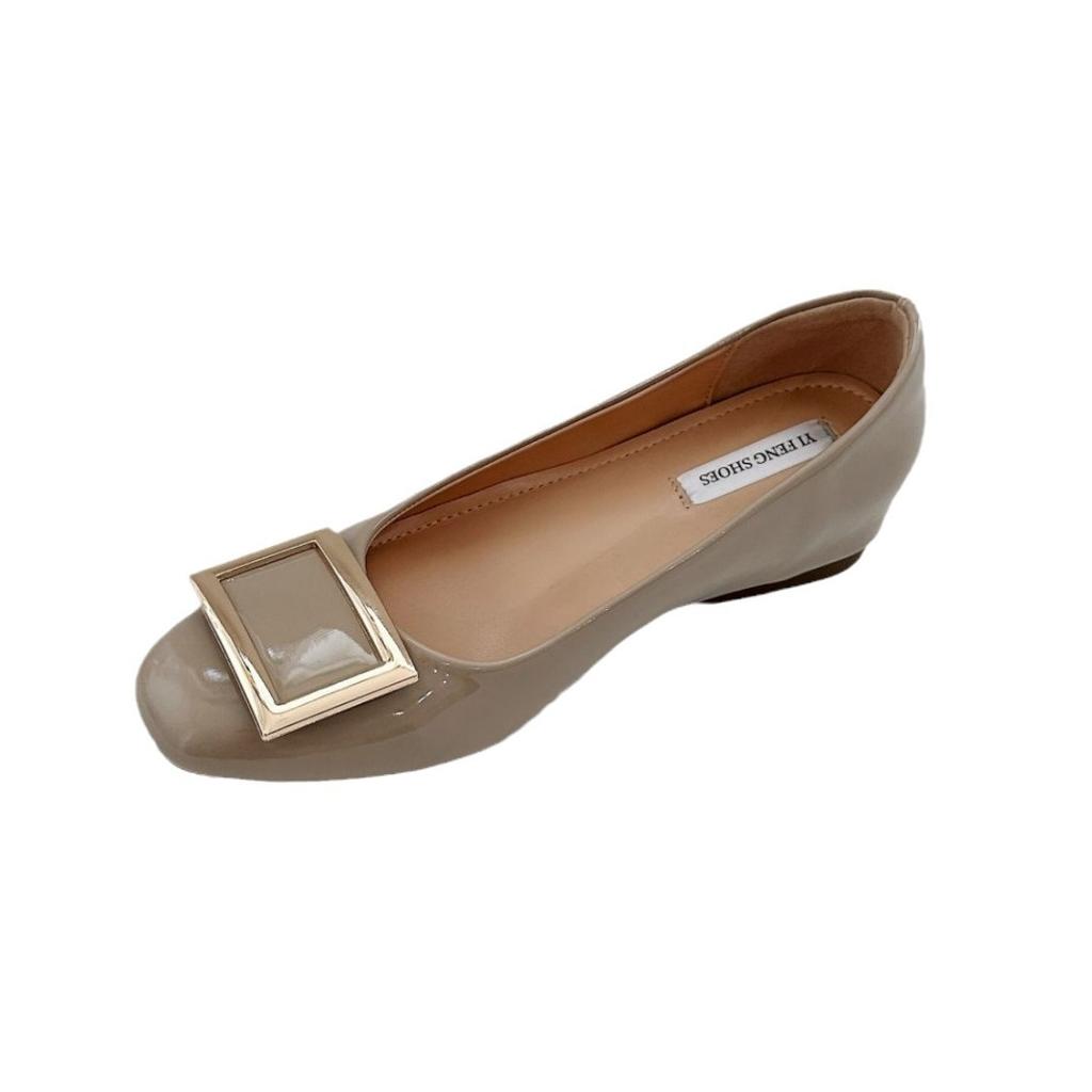 Elephant Gray Patent Leather~ Classic Square Buckle Temperament, Shallow Mouth Inner Height Increase Commuting Versatile Single Shoes Women