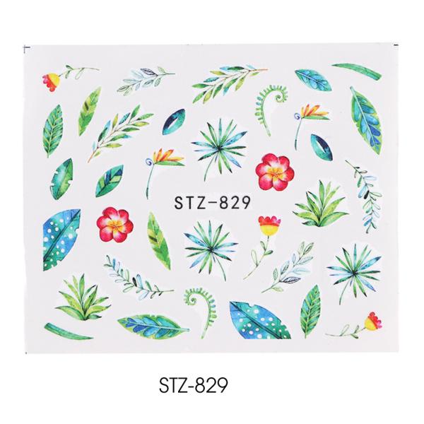 Water Nail Decal and Sticker Flower Leaf Tree Green Simple Summer Slider for Manicure Nail Art Watermark Tips